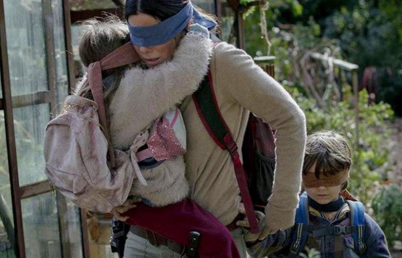 pantalla de la pelicula Bird box a ciegas
