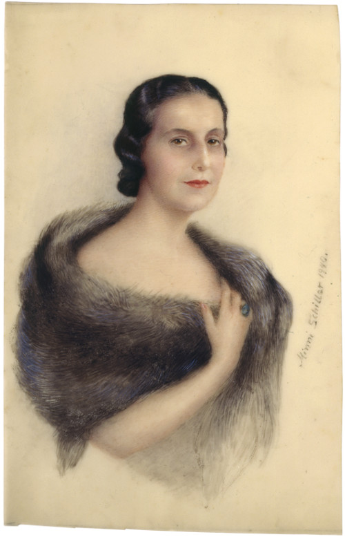 Retrato de Teresa Cuervo (miniatura - acuarela/marfil sintético-) ejecutado por Minni Schiller-Neustadtel (1907 - ca. 1995).