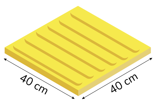 Baldosa guía - Relieve con líneas paralelas, indican la dirección del recorrido, las acanaladuras están en el sentido de la marcha.