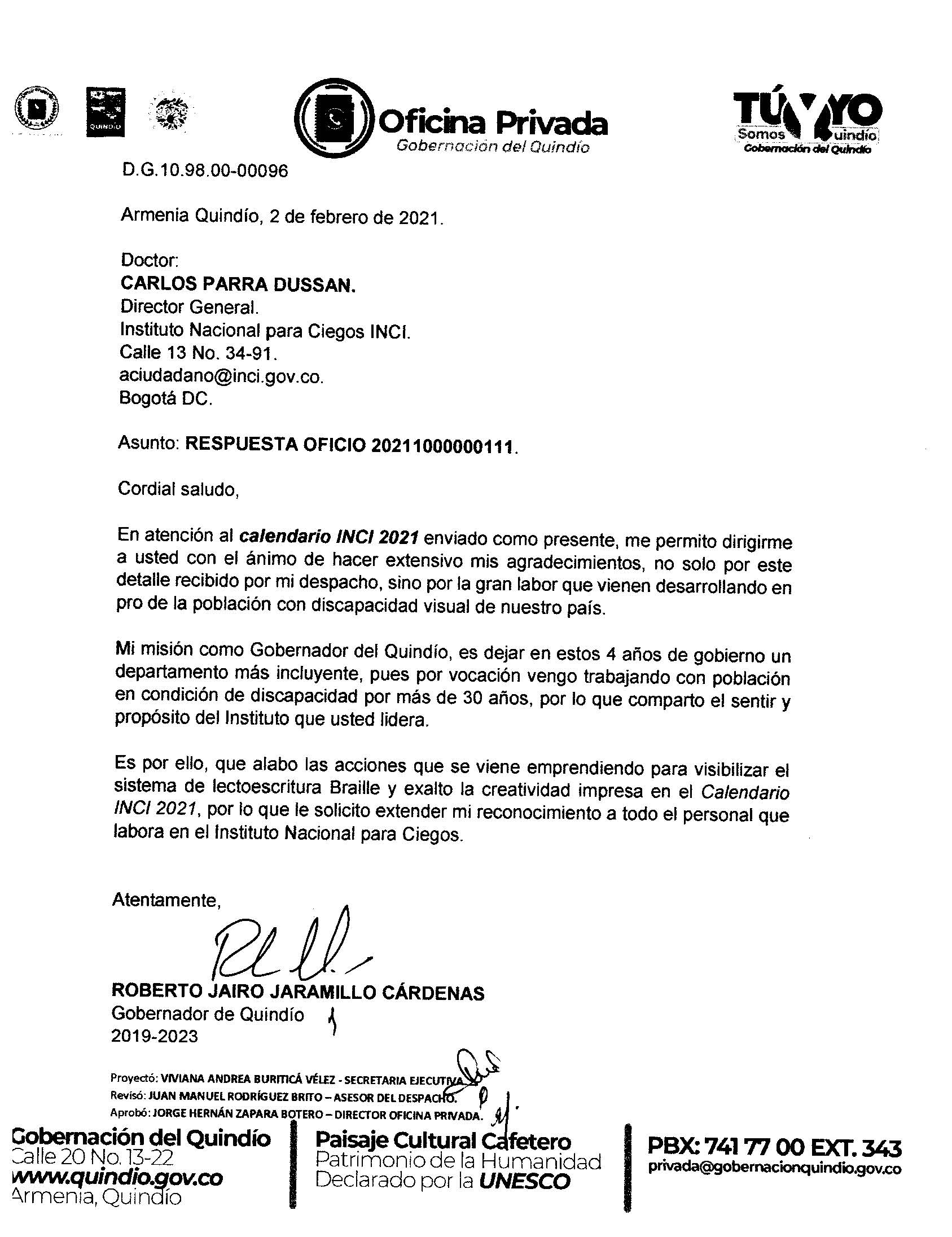 Imagen, El Saludo del Gobernador del Quindío, Dr. Roberto Jairo Jaramillo Cárdenas