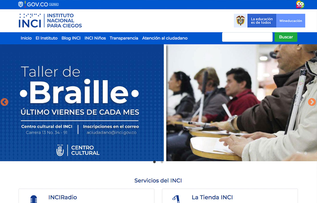 Captura, nuevo inicio página del INCI 