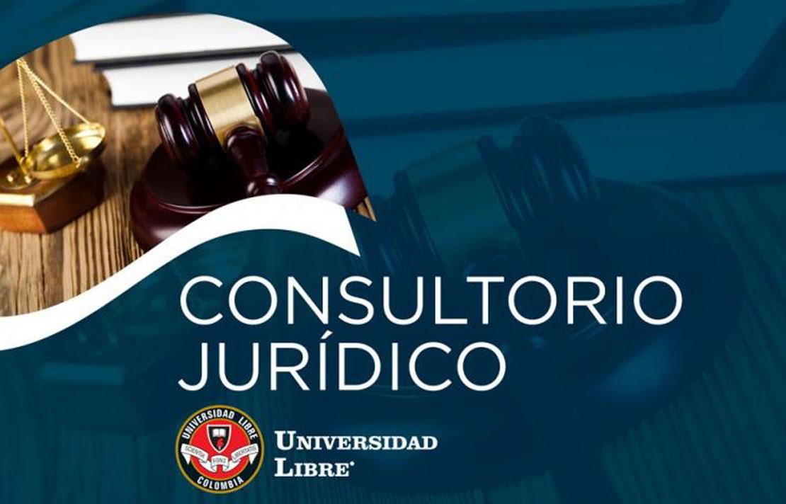 Imagen, Mazo de justicia con el texto Consultorio Jurídico universidad libre