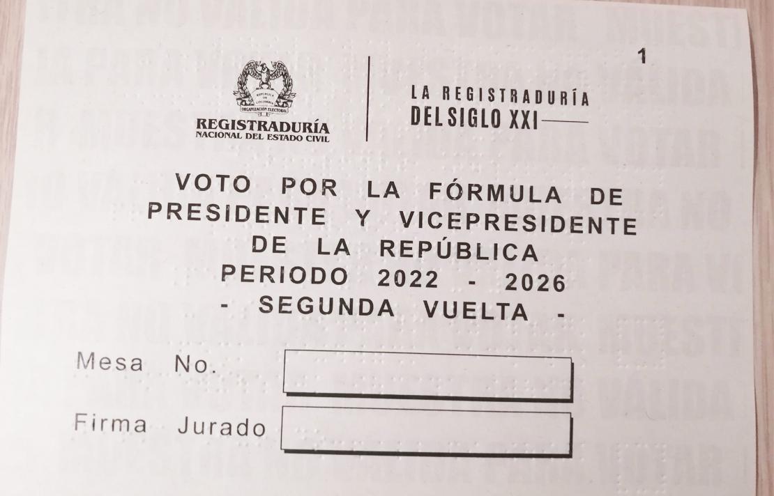 Fotografía - Tarjeta Electoral Presidencial Segunda Vuelta
