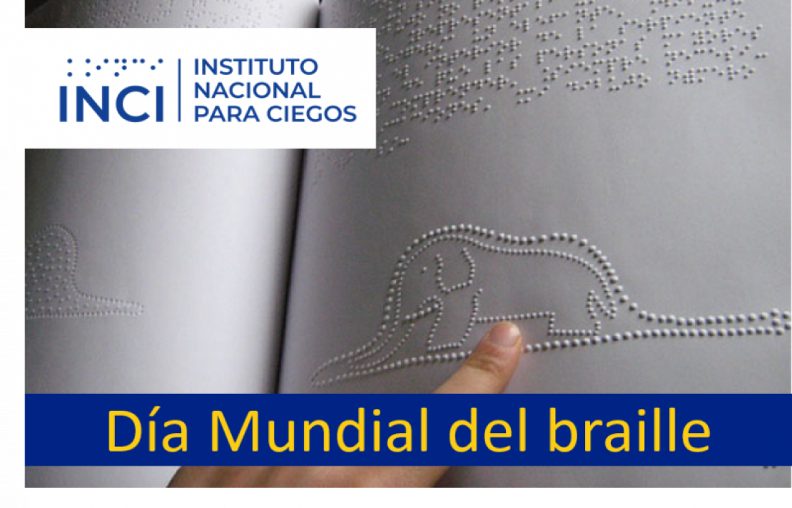 imagen de un texto en braille y una mano leyendo con el texto sobrepuesto: día mundial del braille