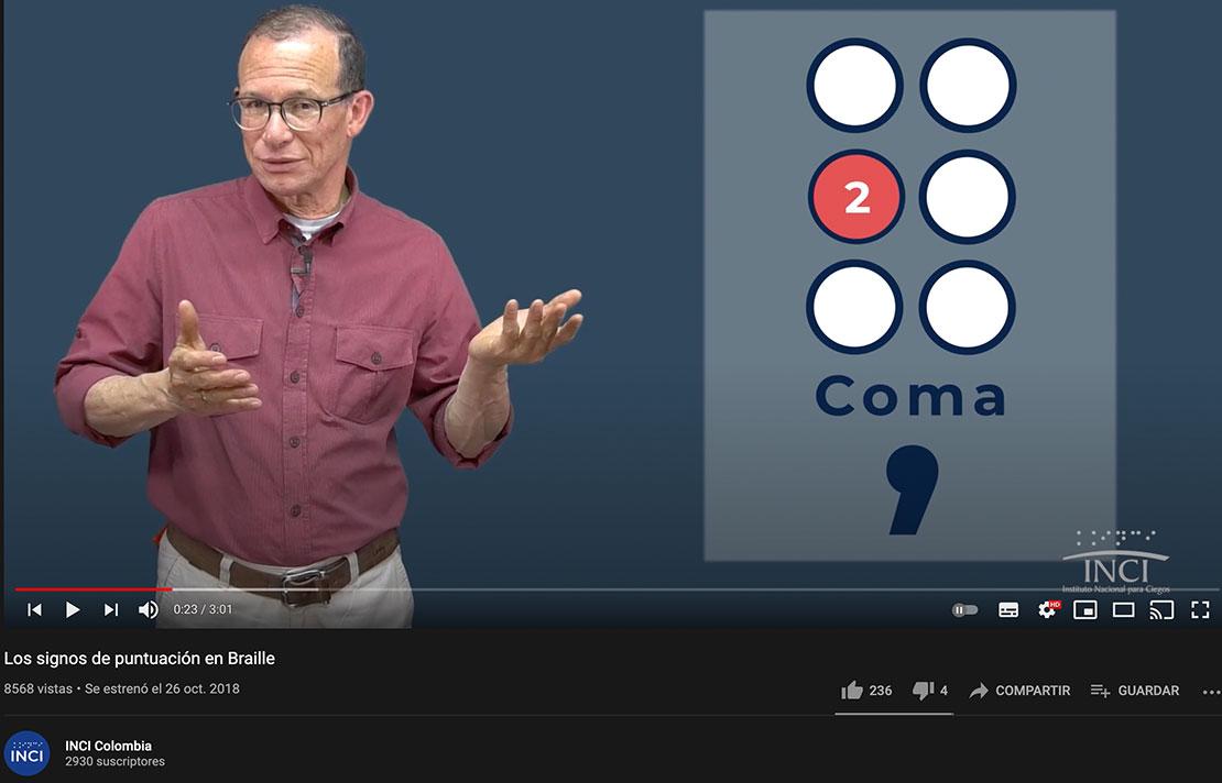 Fotografía, Enrique King, dictando un taller virtual de braille en youtube