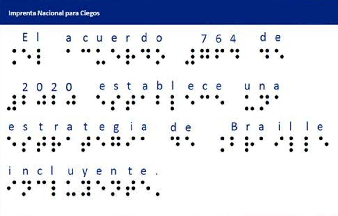 Imagen, Frase sobte el acuerdo 768 en braille