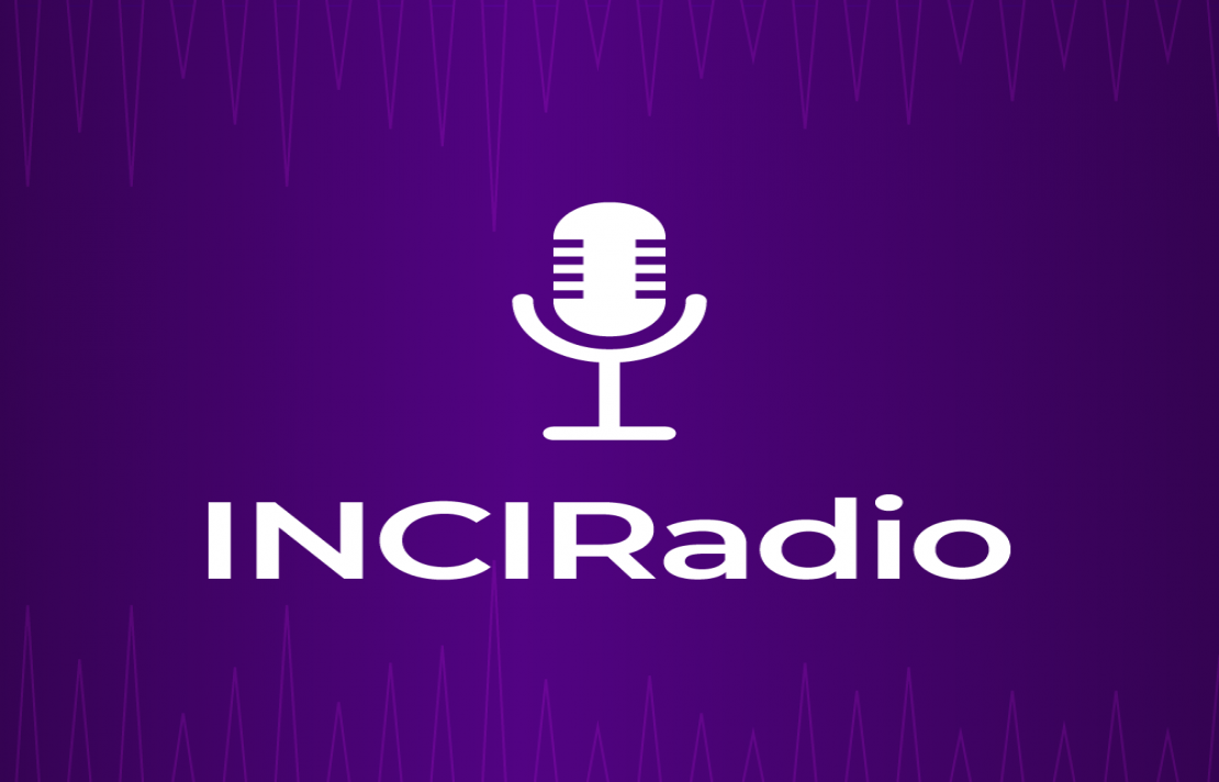 imagen logo inciradio, sobre un fondo morado en blanco aparece un micrófono abajo de este INCIRadio
