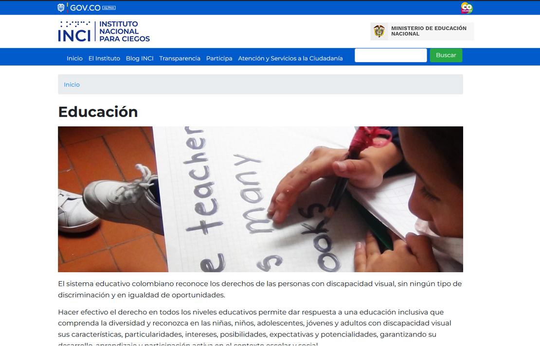 Imagen - Interfaz del nuevo micrositio de Educación del INCI