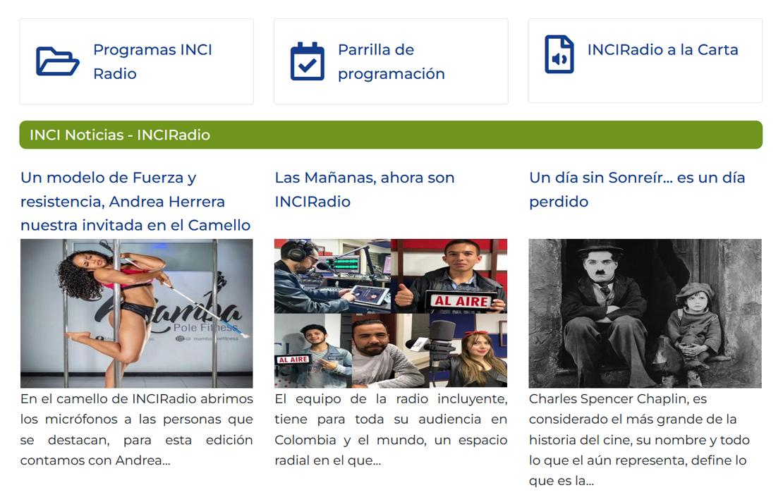 Captura de pantalla de nuestra página web www.inci.gov.co/inciradio