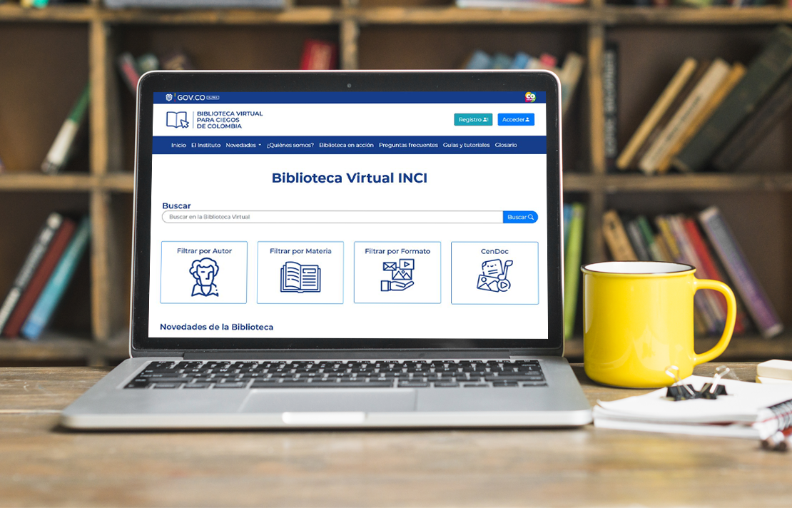 Computador portátil con la Biblioteca Virtual para ciegos abierta