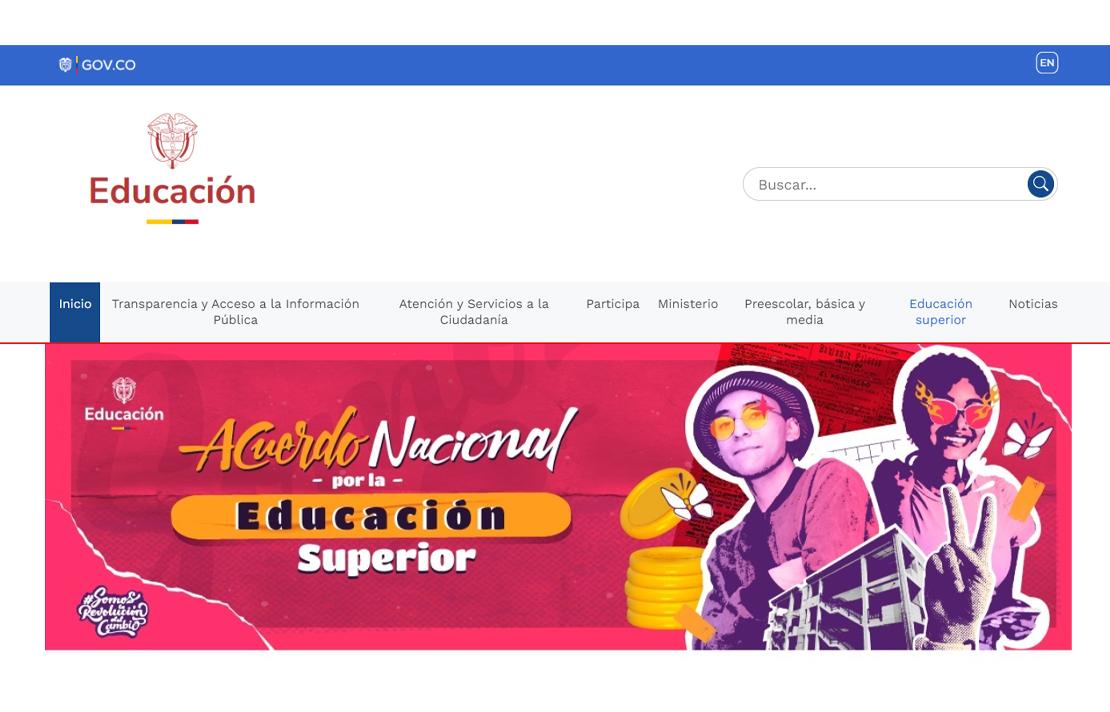 Captura de pantalla sitio web Ministerios de Educación