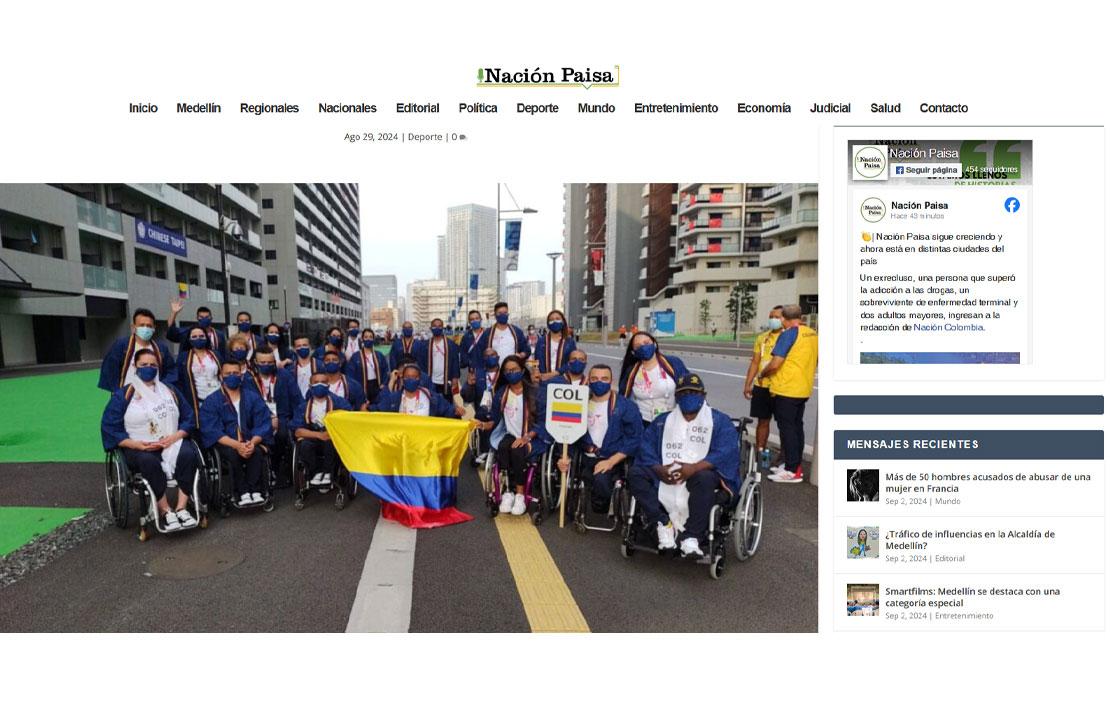 Pantallazo portal web Nación Paisa dieron a conocer el inicio de los Paralímpicos y que Colombia debuta por primera vez en Fútbol para ciegos