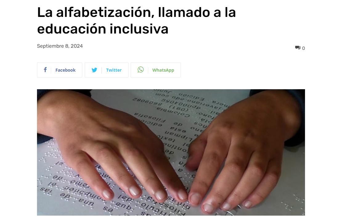 Captura de pantalla del portal Radio Hoy de la ciudad de Santa Marta que habla de la alfabetización y el trabajo del INCI en esta area