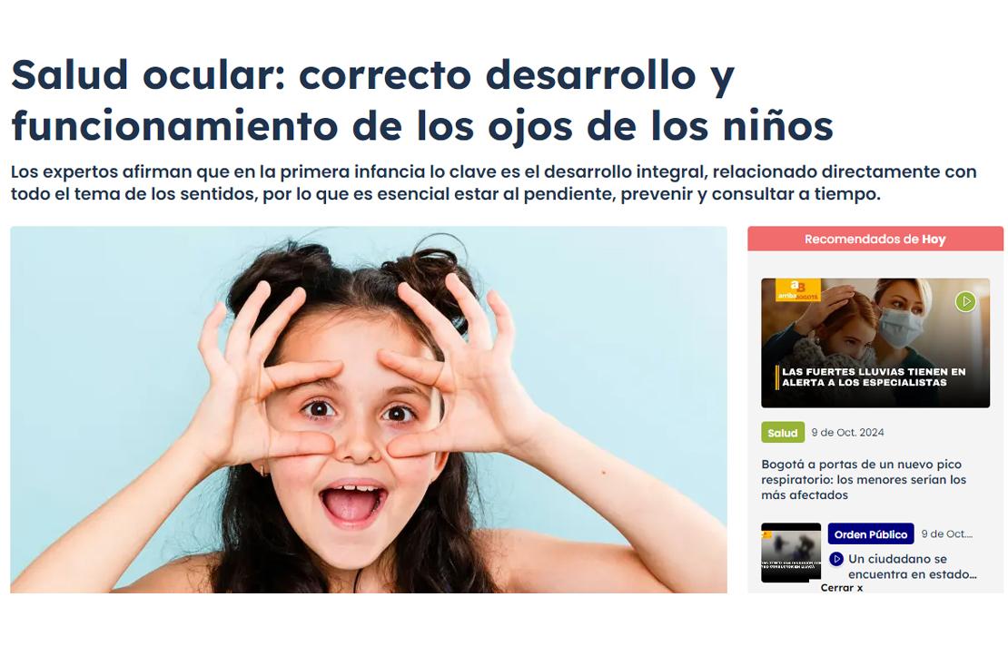 Captura de pantalla portal web Citytv nota: Salud ocular: correcto desarrollo y funcionamiento de los ojos de los niños