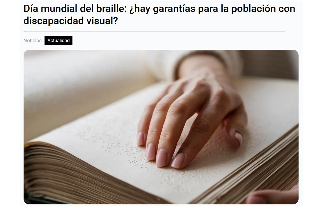 Captura de pantalla del portal Consultorsalud nota Día mundial del braille: ¿hay garantías para la población con discapacidad visual?