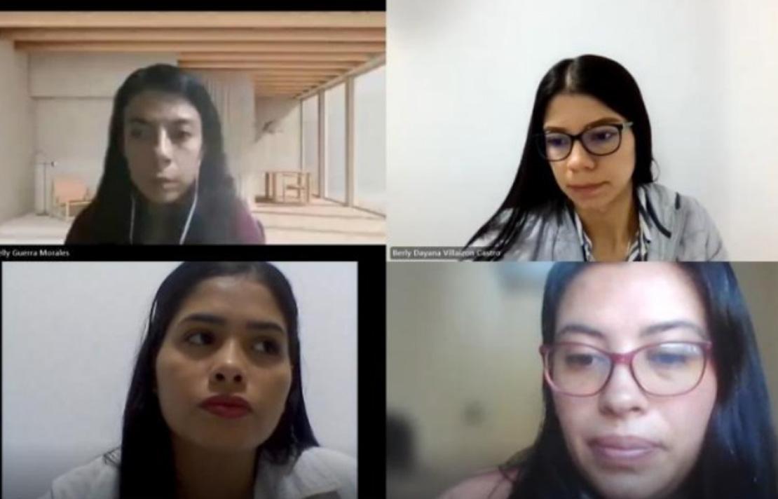 Arabelly Guerra Morales y Sandy Jirley Vargas Cortes del INCI, en una reunión virtual con Dayana Villaizon y Mayra Alejandra Trujillo Sánchez, de Unigermama , en reunión asistecia Técnica virtual por parte de las funcionarias del Instituto