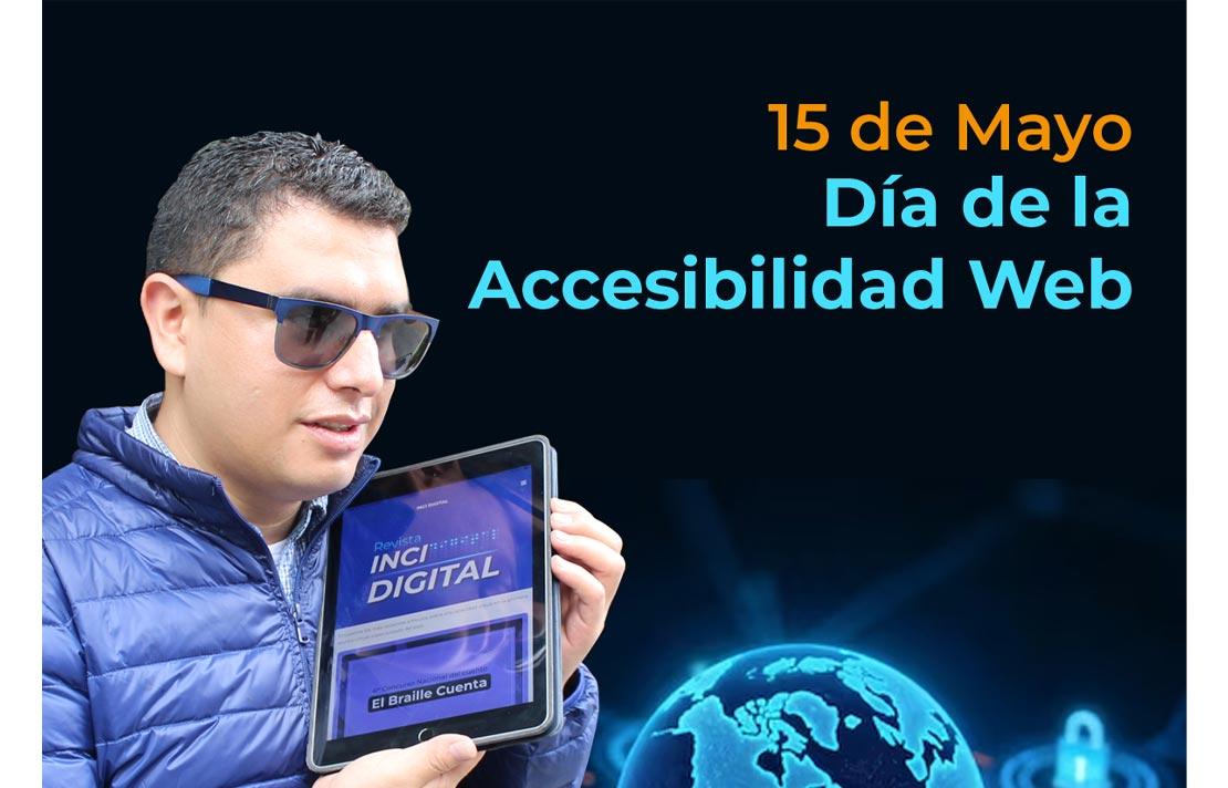 Persona con discapacidad visual sostiene una tablet een la que se observa la aplicación INCI Digital abierta, 15 de mayo, Día de la Accesibilidad Web