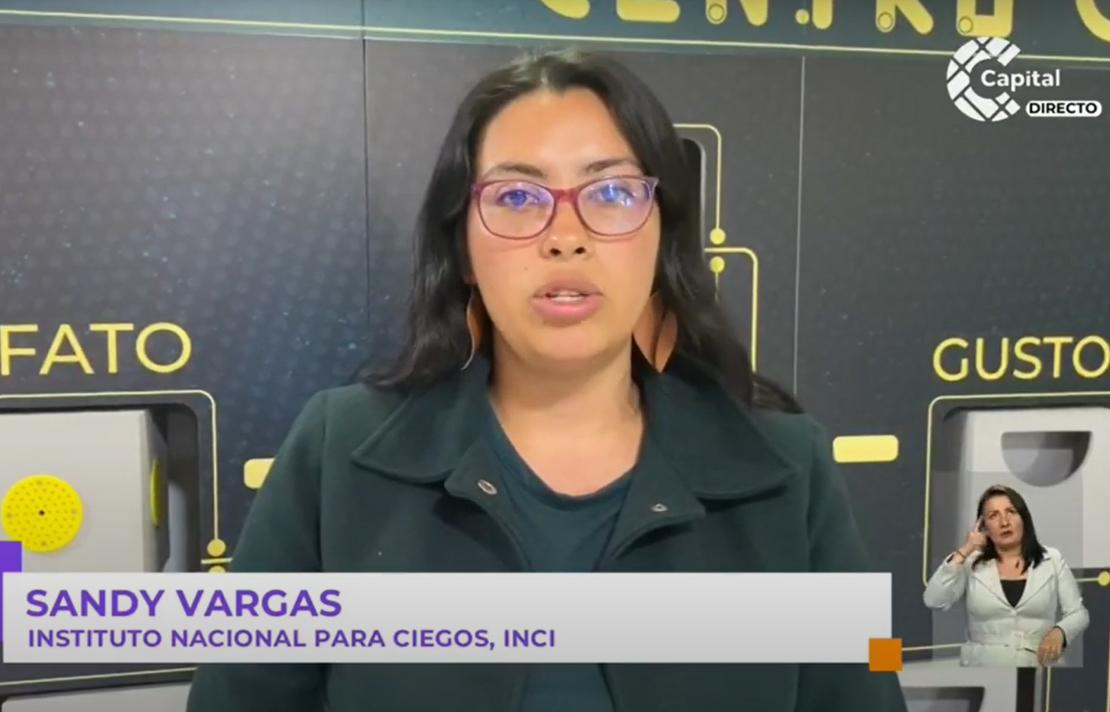 Sandy Vargas, funcionaria del INCI fue invitada a participar por Canal Capital en la nota sobre los retos y desafíos que enfrenta la población ciega o con baja visión en su proceso de inclusión laboral.