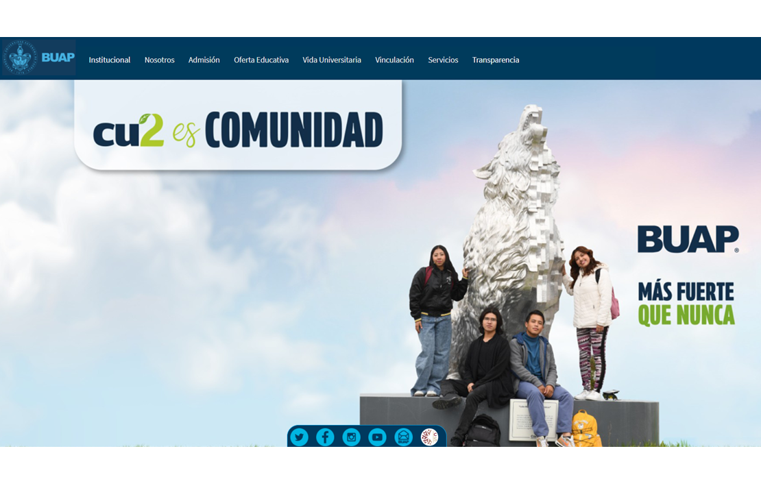 Captura de pantalla del sitio web de la Benemérita Universidad Autónoma de Puebla https://www.buap.mx/