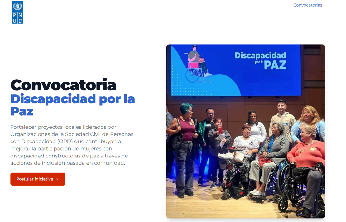 Captura de pantalla del sitio web de la Convocatoria Discapacidad por la Paz como parte de las iniciativas de Organizaciones de la Sociedad Civil de Personas con Discapacidad (OPD)