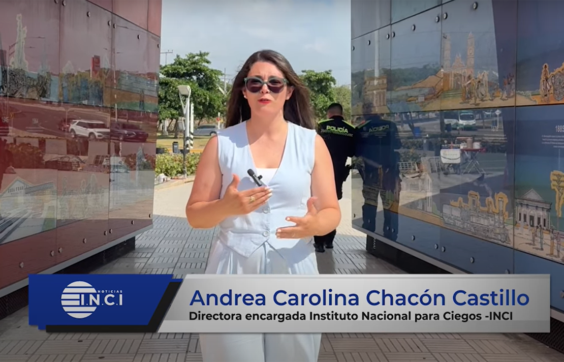 Andrea Carolina Chacón Castillo, directora encargada del INCI, en una nota del noticiero I.N.C.I, durante su visita a Barranquilla.