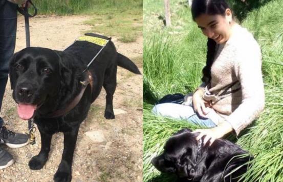 Imagen de la Autora con su perro guía